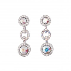 Gemini London Jewellery's Crystal Link Earrings - Made with Clear White and AB Swarovski Crystals, 44mm drop Length, Rhodium Plated Silver Finish.