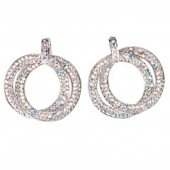 Double Circle Hoops Crystal Earrings with AB and White Diamond Swarovski Crystal - length 45mm - Gemini London, nickel free base metal Rhodium Plating