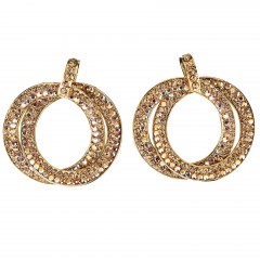 Double Circle Hoops Crystal Earrings with Gold, Gold, AB topaz Swarovski Crystal - length 45mm - Gemini London
