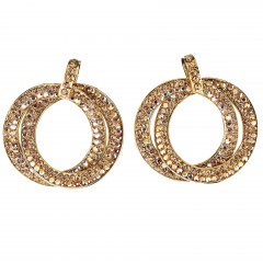 Double Circle Hoops Crystal Earrings, Gold, AB topaz Swarovski Crystal