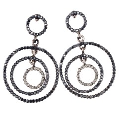 Black Fridat Deal Triple Circle Drop Earrings Swarovski Jet Black Diamond Crystals