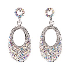 Oval Crystal Drop Earrings with AB & White Diamond Swarovski Crystal