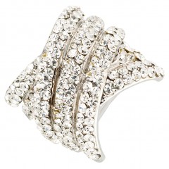 Kriss Cross Adjustable Fashion Ring with Clear White Diamond Swarovski Crystal & Rhodium Plated Silver Finish. Gemini London Jewellery