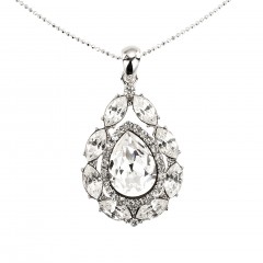 Tear Drop Swarovski Crystal Pendant Necklace, Rhodium Plated (Necklace only)