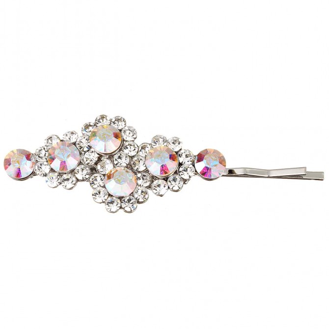 Ab & Clear Swarovski Crystal Flower Hair Slide, - 55mm Length