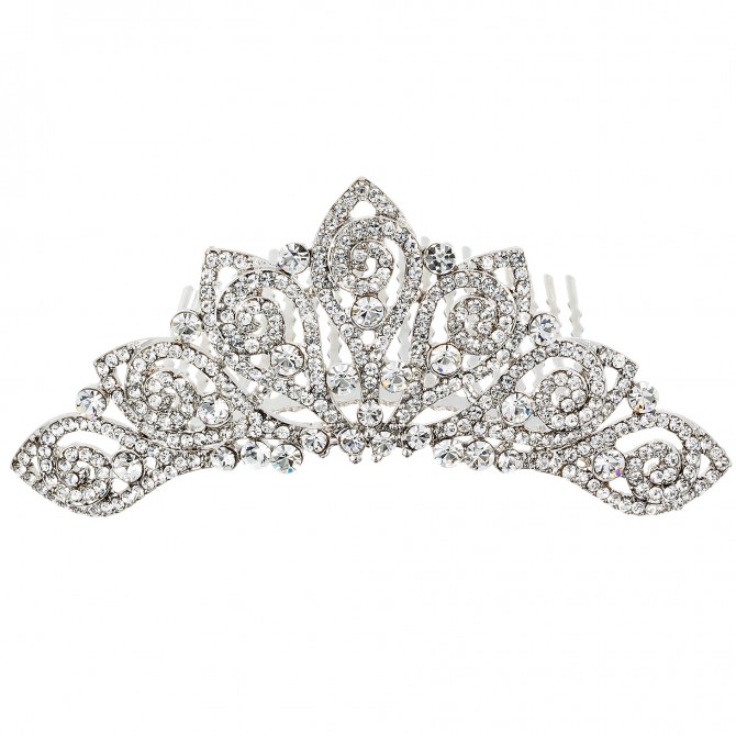 Clear Crystal Tiara Hair Comb, Mini Leaf Swirl, Clear Swarovski Crystal Clear Crystal Tiara Hair Comb, Mini Leaf Swirl, Clear Swarovski Crystal