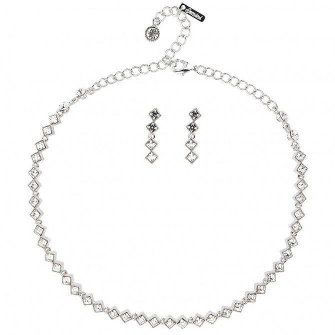 Clear Crystal Jewellery Set - Square Rows of Clear White Diamond Swarovski Crystals