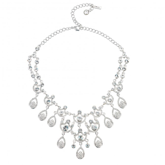 Clear Crystal Necklace 9 Ornate Chandelier Teardrop , Swarovski Clear Crystals