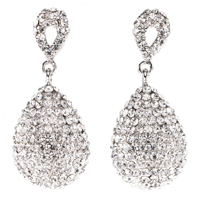 Hollywood Pear Drop White Diamond Swarovski Crystal, Earrings, 50mm Length