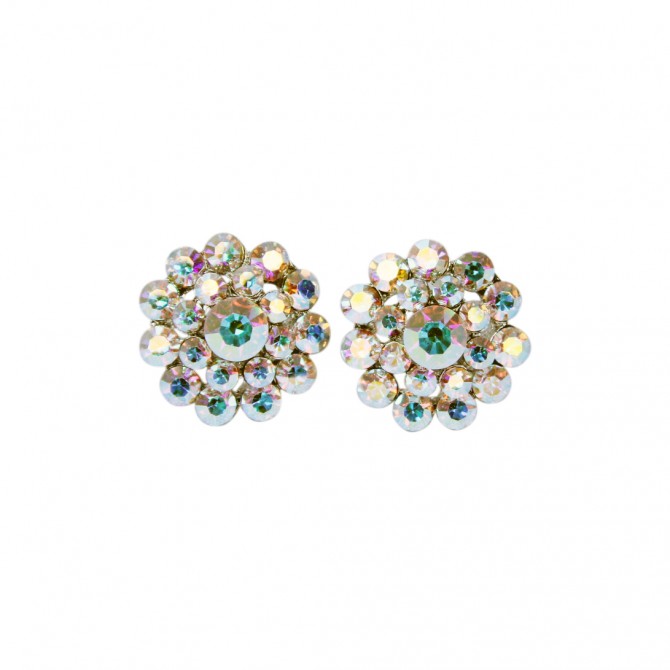 AB Crystal Stud Earrings Flower 18m Diameter - AB Swarovski Crystal