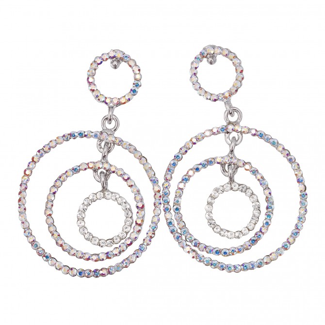 Black Friday Deal Triple Circle Drop Earrings Swarovski AB and White Diamond Crystals