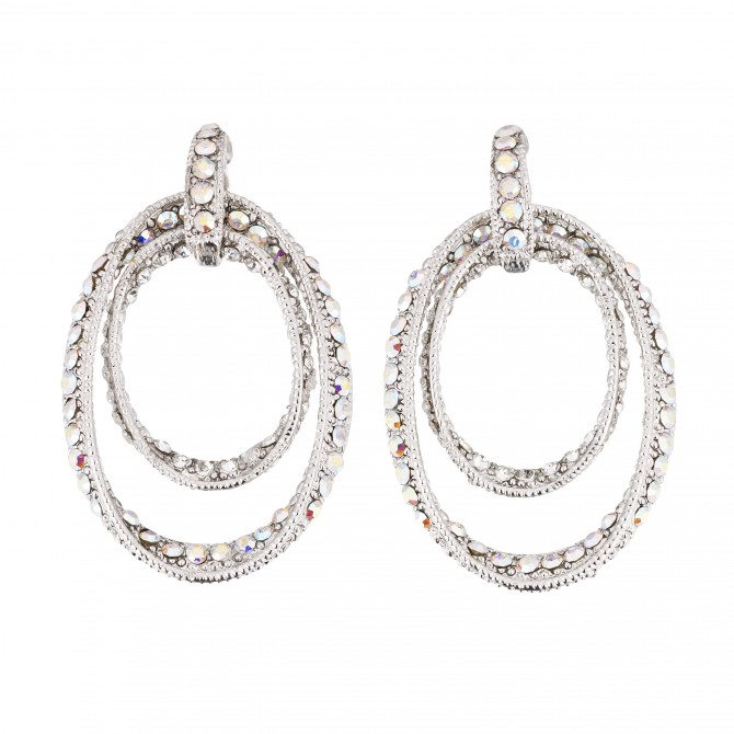 Fashion Double Hoop Earrings Swarovski White Diamond Crystals and AB Swarovski Crystals