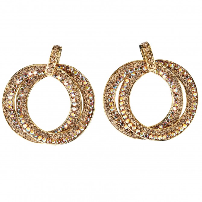 Double Circle Hoops Crystal Earrings, Gold, AB topaz Swarovski Crystal