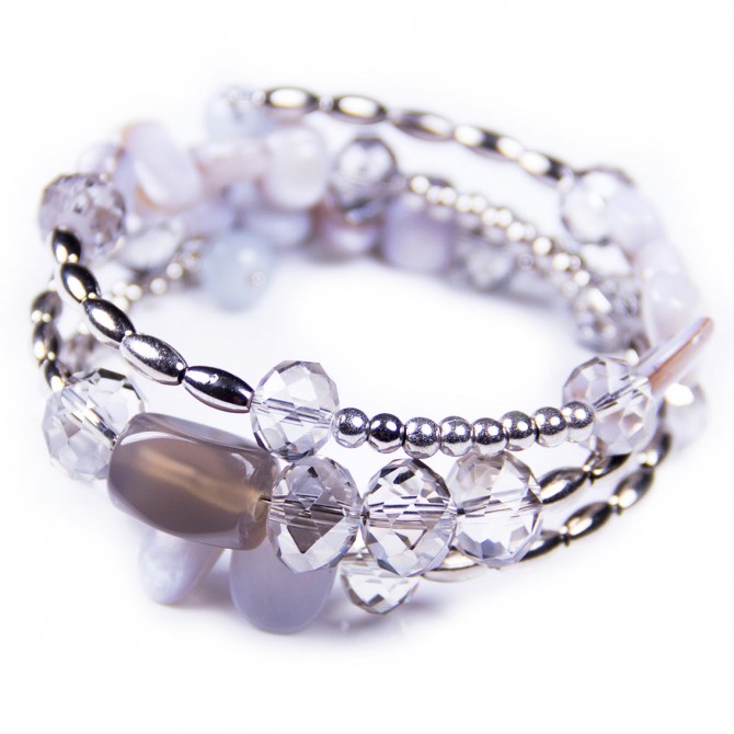 Grey Spiral Bracelet, Shell Beads, Crystal. Designer bcharmd, England UK