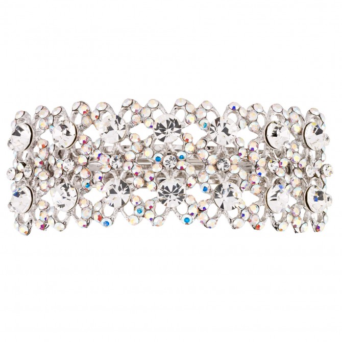 Hair Slide with Large Clear Swarovski Crystals and AB Petals. held in the hair with a Secure Paris Clip DanceJewellery.co.uk