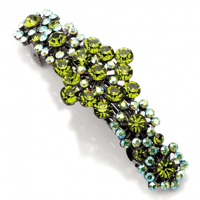 Olive Green and AB Olive Swarovski Crystal Hair Slide Fiesta Flowers