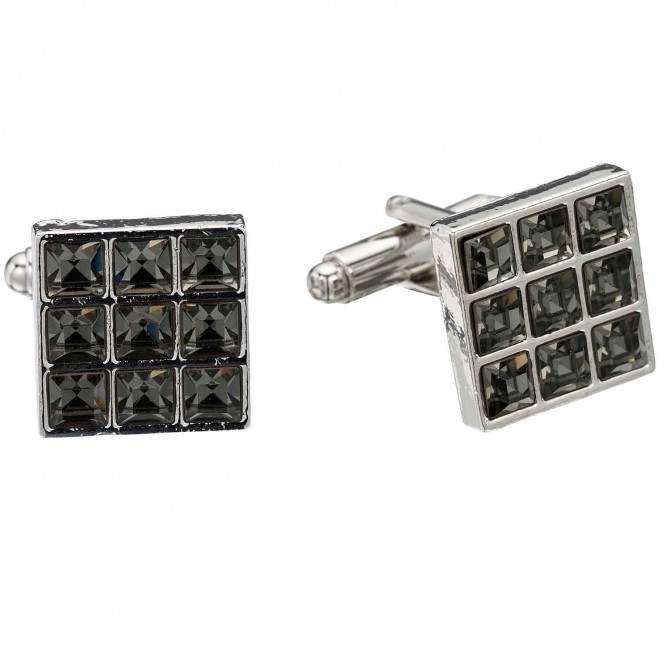 Swarovski Black Diamond Crystal 9 Cube 15mm Square Cufflinks