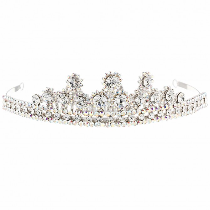 Swarovski Crystal Cluster Point Tiara with AB & Clear White Diamond Swarovski Crystals