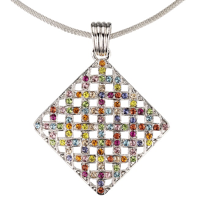 Multi Coloured Pendant Necklace Swarovski Crystal Cluster Diamond
