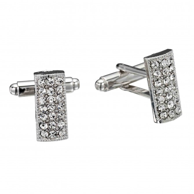 White Diamond Rectangle Swarovski Crystal Cufflinks Gemini London