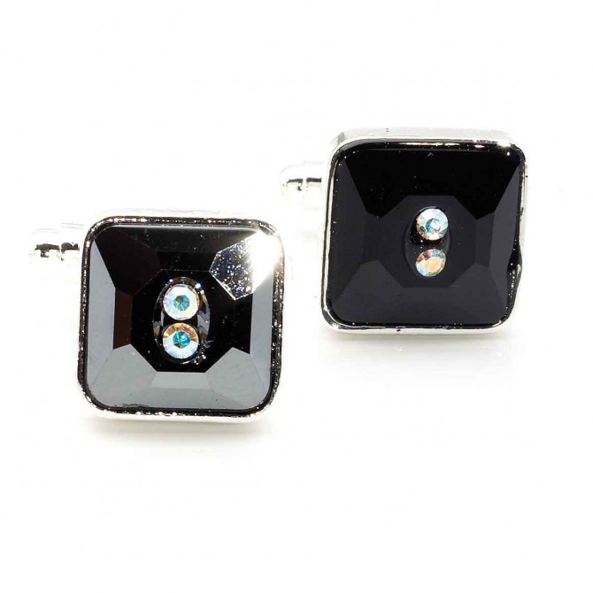 Jet Black Square Swarovski Crystal Cufflinks Gemini London