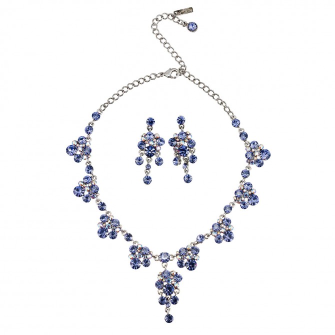 Blue Crystal Necklace and Earrings Set, Chandelier Drop, Tanzanite & Tanzanite AB Swarovski Crystals