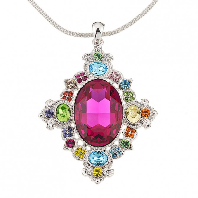  Vintage Swarovski multi-coloured Crystal Pendant Necklace, Rhodium Plated, Nickel Free