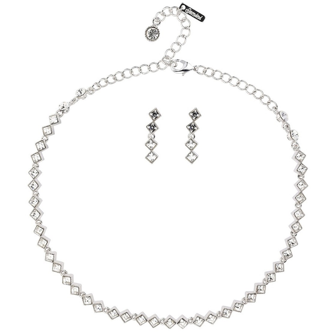 nacionalismo Activar Conexión Swarovski Crystal Clear Crystal Jewellery Set - Square Rows of Clear White  Diamond Swarovski Crystals, Rhodium Plated. Necklaces, Earrings, Bracelets  and Hairpieces