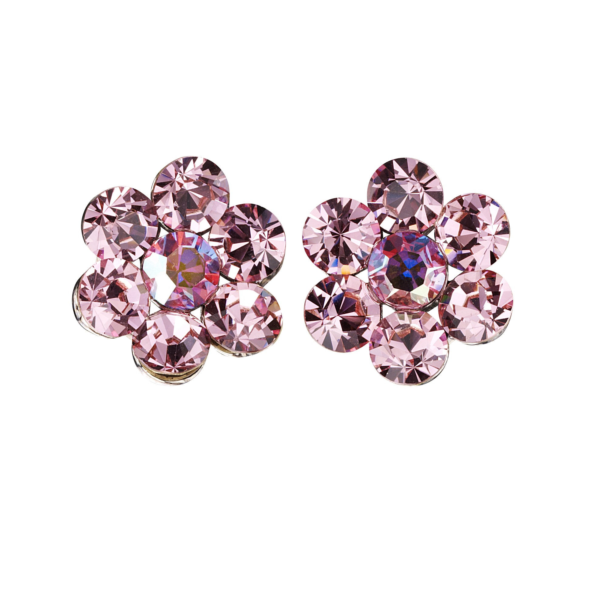 ley curva Convertir Swarovski Crystal Gemini London UK Jewellery's light Rose, Pink AB Swarovski  Crystal Flower Stud Earrings, 18mm Diameter , Rhodium Plated Silver Finish.  Necklaces, Earrings, Bracelets and Hairpieces