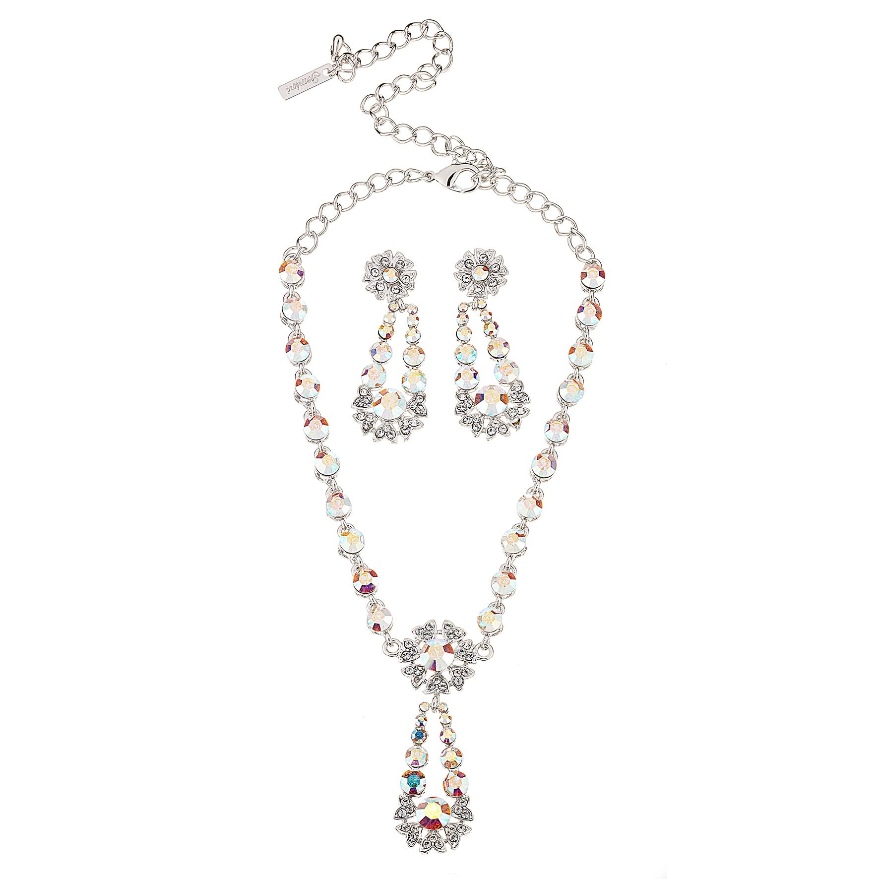 Swarovski Crystal AB Crystal Flower Pendant Drop Necklace and Earrings ...