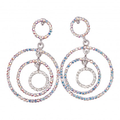 AB & Clear Crystal Earrings, Three Circle 58mm Drops