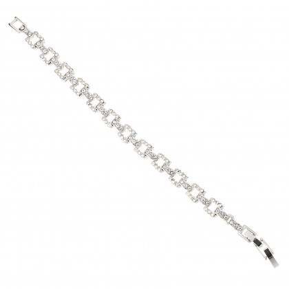 Gemini London Jewellery, Crystal Square Link Bracelet Encrusted with over 100 AB and Clear Swarovski Crystals. Rhodium Plated on Nickel Free Metal, Silver Finish