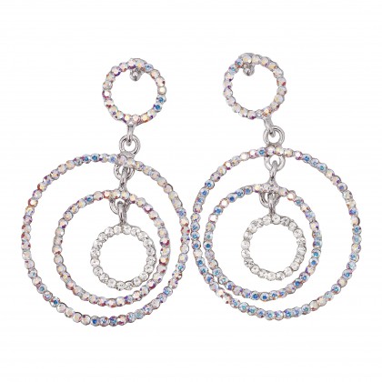 Black Friday Deal Triple Circle Drop Earrings Swarovski AB and White Diamond Crystals
