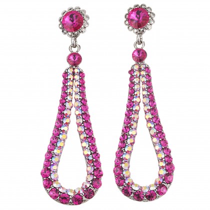 Fashion Loop Swing Earrings Swarovski Fuchsia and AB Pink Crystals