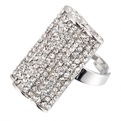 White Diamond swarovski Crystal Ridged Adjustable Hollywood Ring