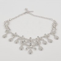 Clear Crystal Necklace 9 Ornate Chandelier Teardrop , Swarovski Clear Crystals