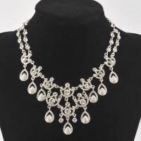 Clear Crystal Necklace 9 Ornate Chandelier Teardrop , Swarovski Clear Crystals