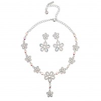 AB Crystal Jewellery Set - Necklace and Earrings of Summer Flowers, AB & Clear Swarovski Crystals