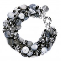 Black/Navy Shell, Beads, Crystal 6 Stranded Bracelet, Designer Bcharmd