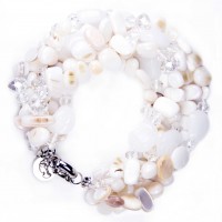 White & Cream Shells, Beads, Crystals 6 Stranded Bracelet UK Designer Bcharmd