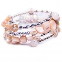 Beige Spiral Bracelet, Shell Beads, Crystal. Designer bcharmd, England UK