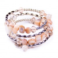 Beige Spiral Bracelet, Shell Beads, Crystal. Designer bcharmd, England UK