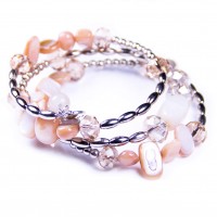 Beige Spiral Bracelet, Shell Beads, Crystal. Designer bcharmd, England UK