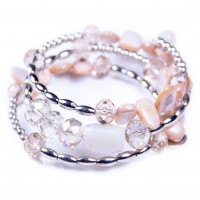 Beige Spiral Bracelet, Shell Beads, Crystal. Designer bcharmd, England UK