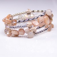 Beige Spiral Bracelet, Shell Beads, Crystal. Designer bcharmd, England UK