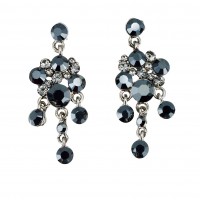 Black Crystal Earring Set, Cluster Drops Swarovski Black Crystal