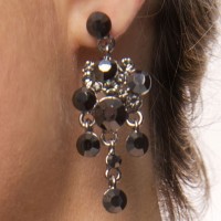 Black Crystal Earring Set, Cluster Drops Swarovski Black Crystal