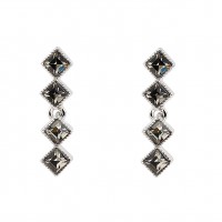 Black Crystal Diamond Row Earrings, Black Diamond Swarovski Crystals, Rhodium Plated.