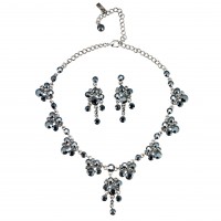 Black Crystal Necklace and Earring Set, Cluster Drops Swarovski Black Crystal