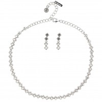 Clear Crystal Jewellery Set - Square Rows of Clear White Diamond Swarovski Crystals